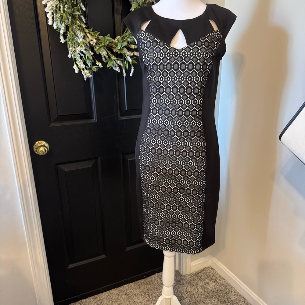 Aa Studio Black and White Geometric Midi Dress